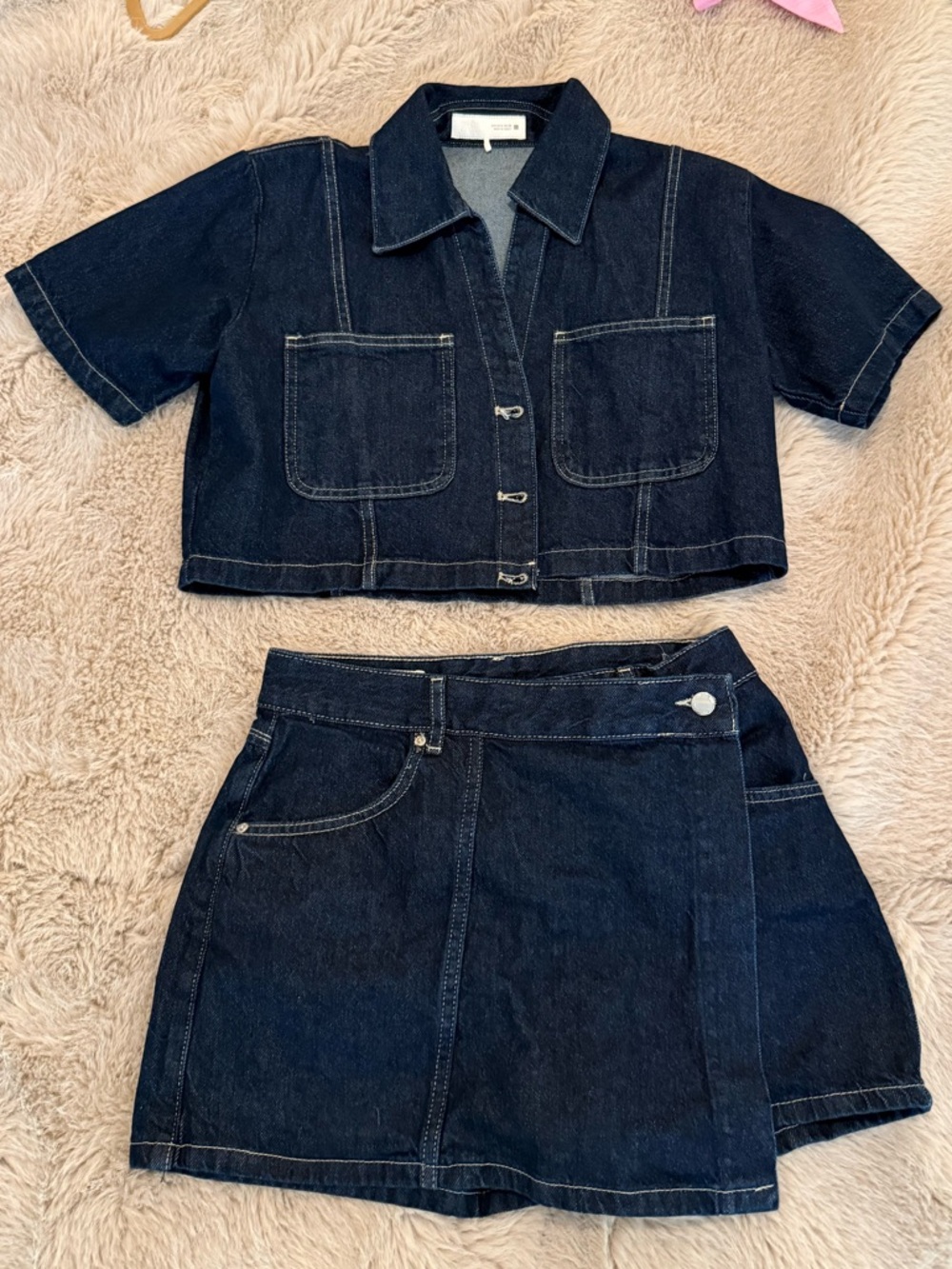 Zara Dark Indigo Denim Crop Jacket & Skort Set